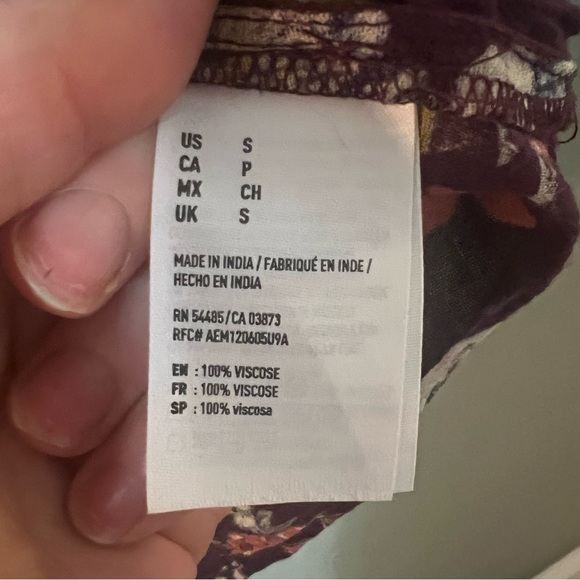 AE Floral Purple Boho Chic Long Sleeve Peasant Blouse, Tie-Up V-Neck, Small - Picture 7 of 9